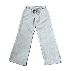 St Tropez Wide Leg 100% Linen Gray Belted Summer Pants Coastal Beachy Size 4